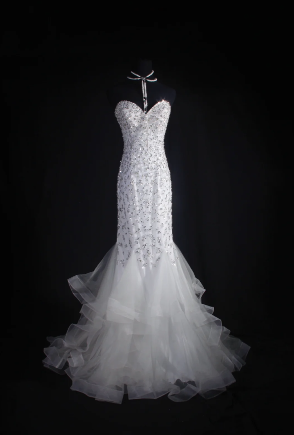 Elegant White Mermaid Long Prom Dresses Sweetheart Evening Dresses Tulle Sleeveless Formal Dresses ED05721