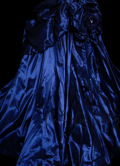 Gorgeous Blue Sheath Long Prom Dresses Strapless Evening Dresses  SatinSleeveless Formal Dresses ED05727