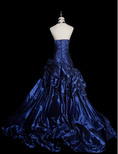 Gorgeous Blue Sheath Long Prom Dresses Strapless Evening Dresses  SatinSleeveless Formal Dresses ED05727
