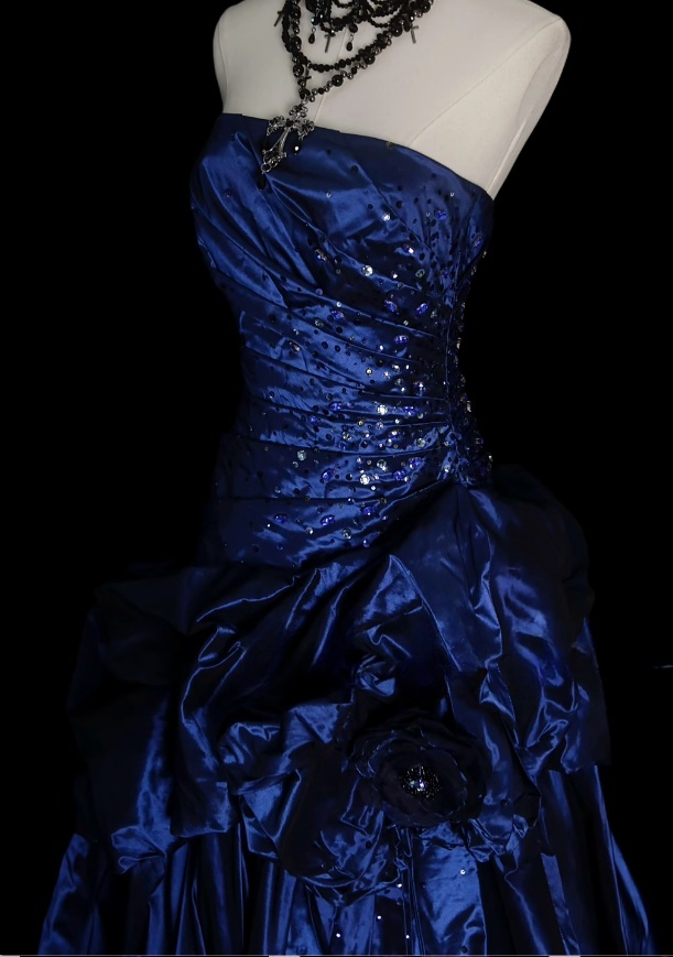 Gorgeous Navy Blue Sheath Long Prom Dresses Strapless Evening Dresses  SatinSleeveless Formal Dresses ED05727