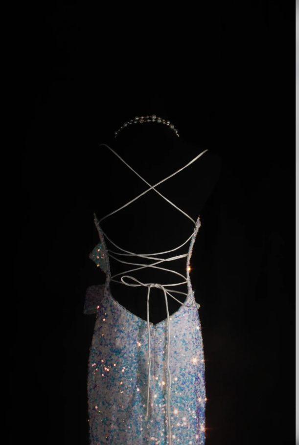 Vintage Sheath Long Prom Dresses Sparkly Sequins Spaghetti Straps Evening Dresses Sleeveless Formal Dresses ED05732