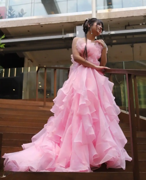 Gorgeous Pink A-Line Long Prom Dresses Chiffon Strapless Quinceanera Dresses Sleeveless Sweet 16 Dresses ED05739