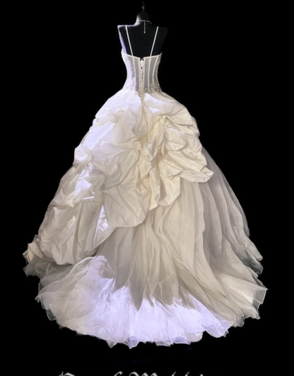 Elegant White  A-Line Long Wedding Dresses Tulle Satin Spaghetti Strapless Bridal Dresses Sleeveless Bridal Gowns ED05741