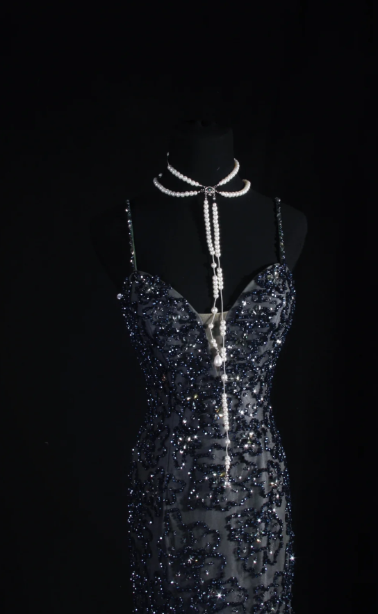 Robes d'anniversaire élégantes bleu dégradé, col en V, paillettes, mousseline, fourreau, robes de bal, robes de soirée ED04456