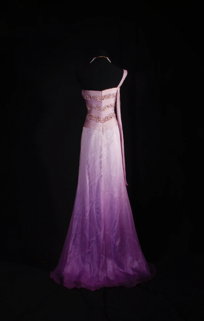 Glam Sheath Purple Long Prom Dresses Chiffon One-shoulder Evening Dresses Sleeveless Wedding Guest Dresses ED05755