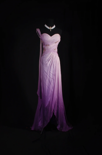 Glam Sheath Purple Long Prom Dresses Chiffon One-shoulder Evening Dresses Sleeveless Wedding Guest Dresses ED05755