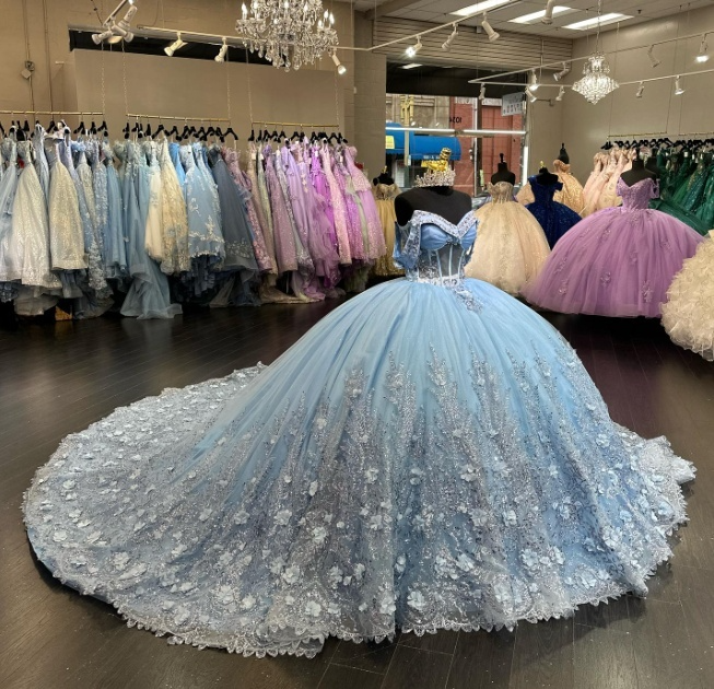 Cute Ball Gown Blush Pink Long Prom Dresses Tulle Off-shoulder Quinceanera Dresses Appliques Short Sleeves Sweet 16 Dress ED05765