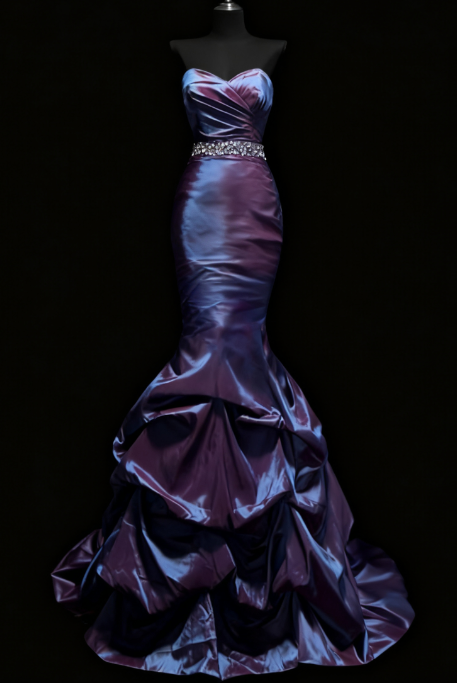 Chic Navy Blue Mermaid Long Prom Dresses Satin Strapless Evening Gowns ED05776