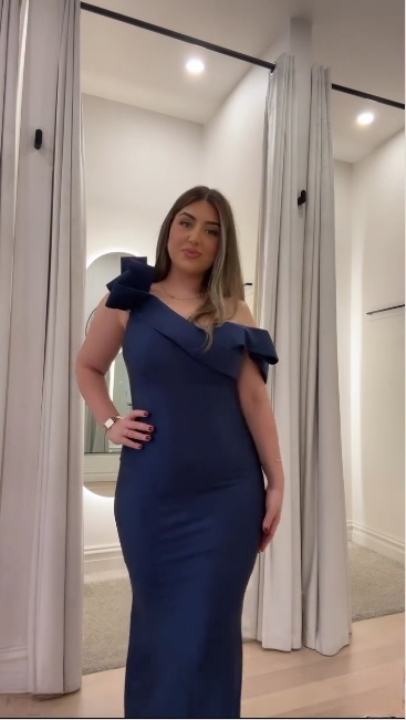 Chic Navy Blue Mermaid Long Prom Dresses Satin Irregular Collar Evening Gowns ED05777