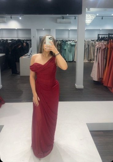 Chic Burgundy Sheath Long Prom Dresses Chiffon Off-shoulder Evening Gowns Sleeveless Wedding Guest Dresses ED05778