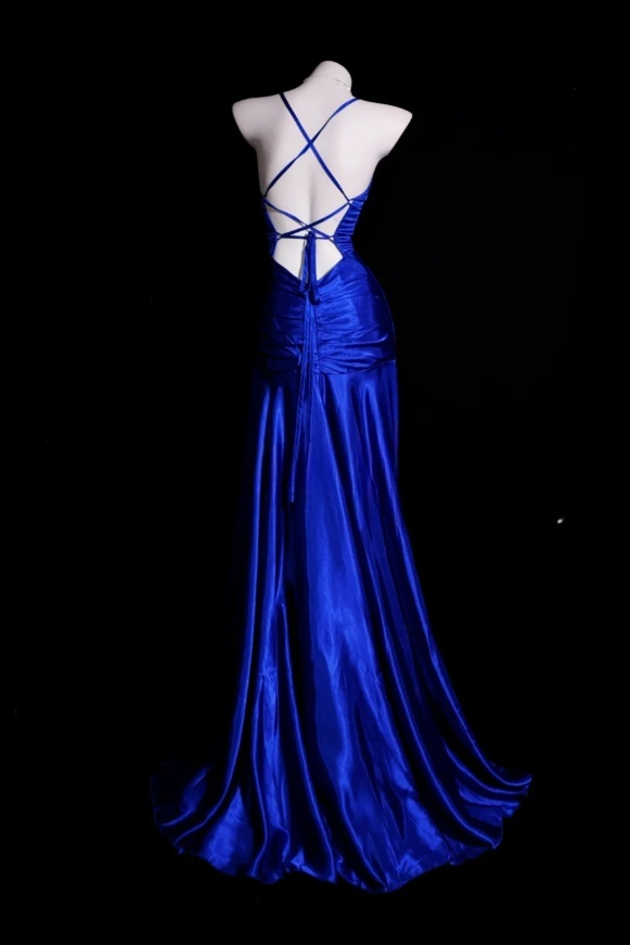 Chic Royal Blue Sheath Long Prom Dresses Satin Spaghetti Straps Evenin EvaFashionDress Chic Royal Blue Sheath Long Prom Dresses Satin Spaghetti Straps Evenin EvaFashionDress