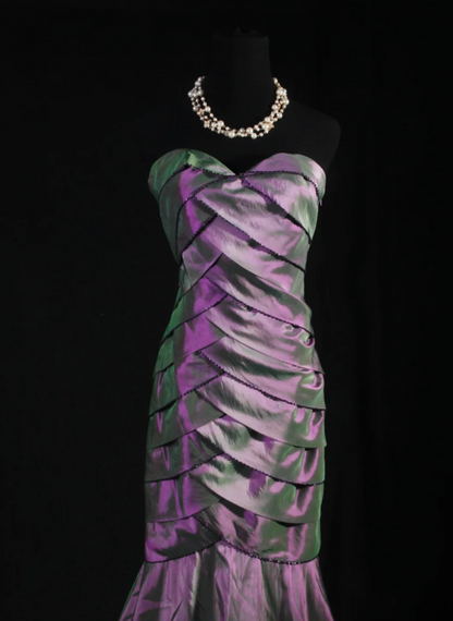 Elegant Purple Mermaid Long Prom Dresses Satin Sweetheart Evening Dresses Sleeveless Wedding Guest Dresses ED05789