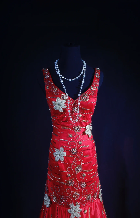 Vintage Red Sheath Long Prom Dresses Satin Beaded V-Neck Evening Dresses Sleeveless Formal Dresses ED05792