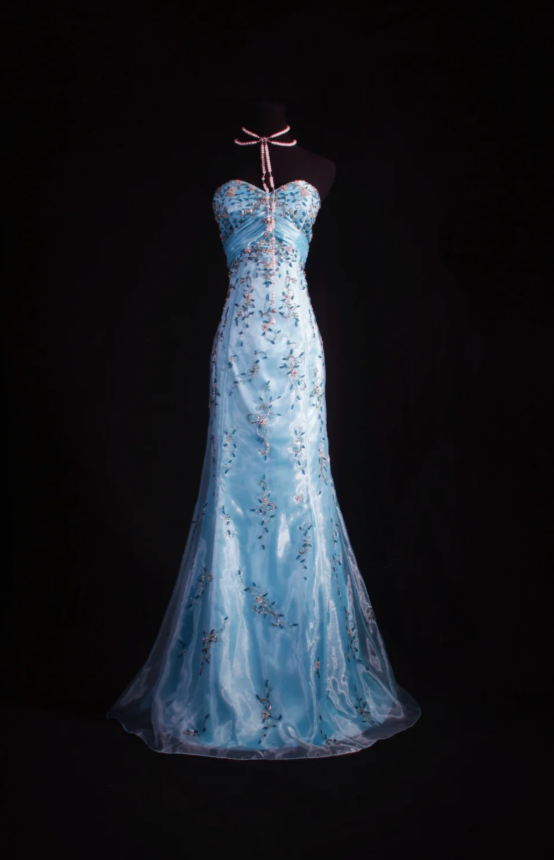 Vintage Blue Mermaid Long Prom Dresses Beaded Tulle Sweetheart Evening Dresses Sleeveless Formal Dresses ED05793