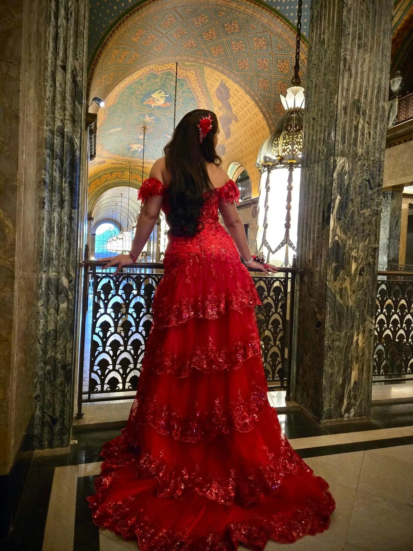 Cute Burgundy Sheath Long Prom Dresses Tulle Sequins Off-shoulder Evening Dresses with Slits ED05797