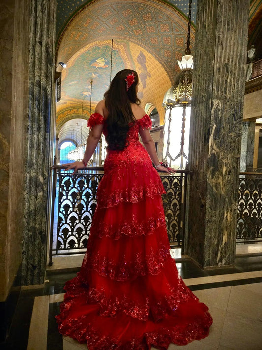 Cute Burgundy Sheath Long Prom Dresses Tulle Sequins Off-shoulder Evening Dresses with Slits ED05797