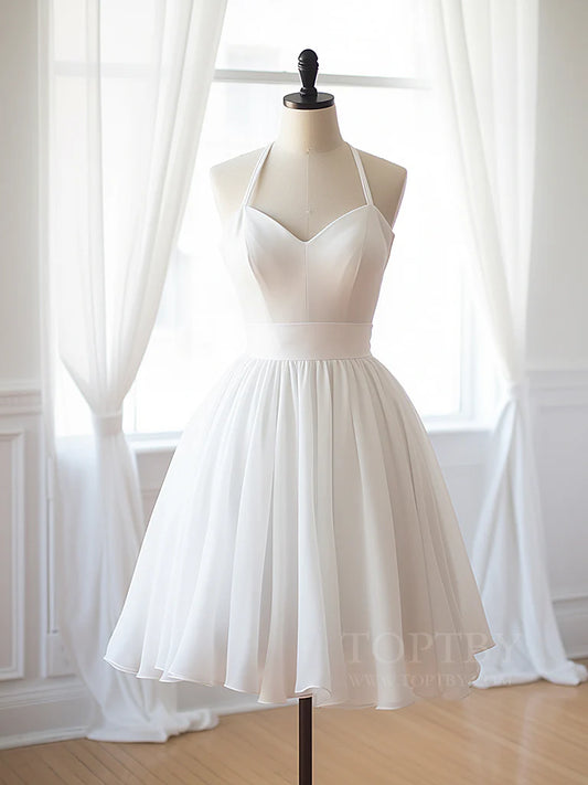 Robe de bal courte blanche en mousseline de soie, robe de soirée blanche ED0580