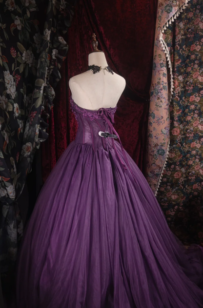 Gorgeous Purple Quinceanera Dresses Tulle A-Line Long Prom Dresses Strapless  Evening Gowns Sleeveless Sweetheart 16 Dresses ED05805