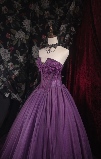 Gorgeous Purple Quinceanera Dresses Tulle A-Line Long Prom Dresses Strapless  Evening Gowns Sleeveless Sweetheart 16 Dresses ED05805