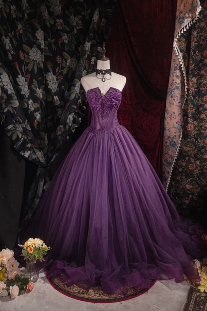 Gorgeous Purple Quinceanera Dresses Tulle A-Line Long Prom Dresses Strapless  Evening Gowns Sleeveless Sweetheart 16 Dresses ED05805