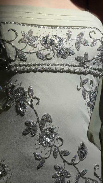 Retro Gray Green A-Line Long Prom Dresses Beaded Chiffon Spaghetti Straps Evening Gowns Sleeveless Formal  Dresses ED05806