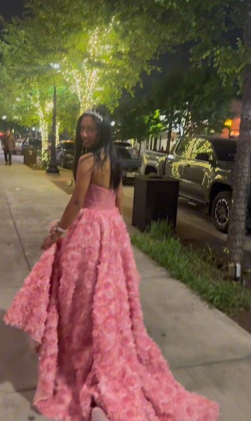 Sexy Pink A-Line Long Prom Dresses Appliques Tulle Strapless Evening Gowns Sleeveless Formal  Dresses ED05807