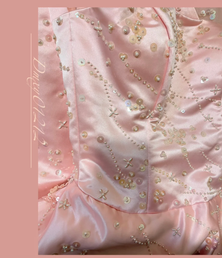 Elegant Pink A-Line Long Prom Dresses Beaded Satin Tulle Strapless Evening Gowns Sleeveless Formal Dresses ED05822