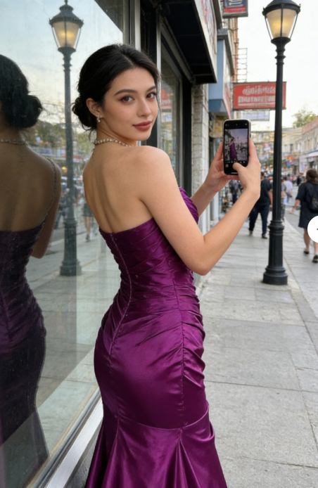 Elegant Purple Mermaid Long Prom Dresses Satin Strapless Evening Gowns Sleeveless Formal Dresses ED05823