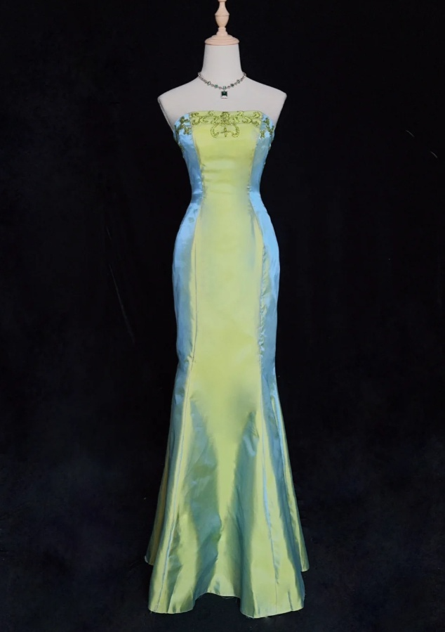 Retro Green Mermaid Long Prom Dresses Satin Strapless Evening Gowns Sleeveless Formal Dresses ED05827