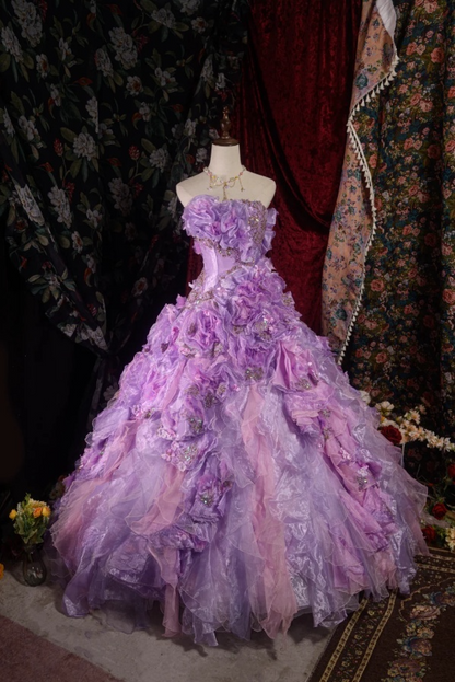 Cute Ball Gown Tulle Long Prom Dresses Appliques Strapless Quinceanera Dresses Sleeveless Sweet 16 Dresses ED05829