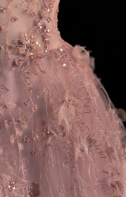 Fairy Pink A-Line Long Prom Dresses Applique Tulle Spaghetti Straps Evening Dresses Sleeveless Birthday Dresses ED05834