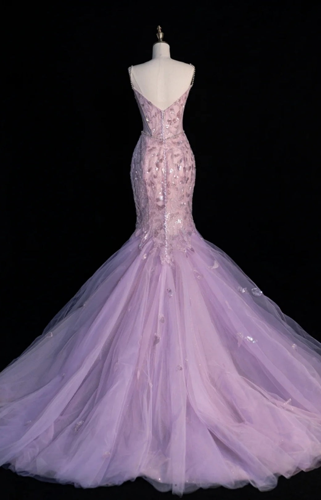 Fairy Lilac Mermaid Long Prom Dresses Sequins Tulle Strapless Evening Dresses Sleeveless Formal Dresses ED05837