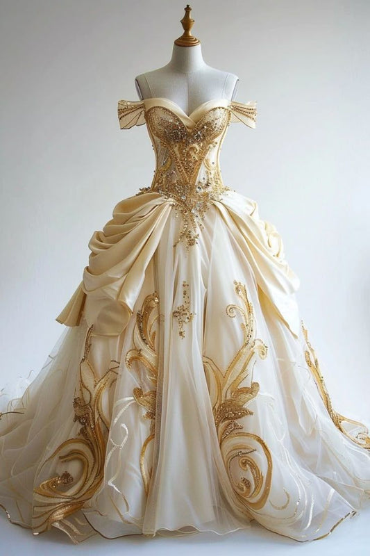 Timeless  A-Line Long Wedding Dresses Tulle Off-shoulder White Bridal Gowns Sleeveless Bridal Dresses ED05840