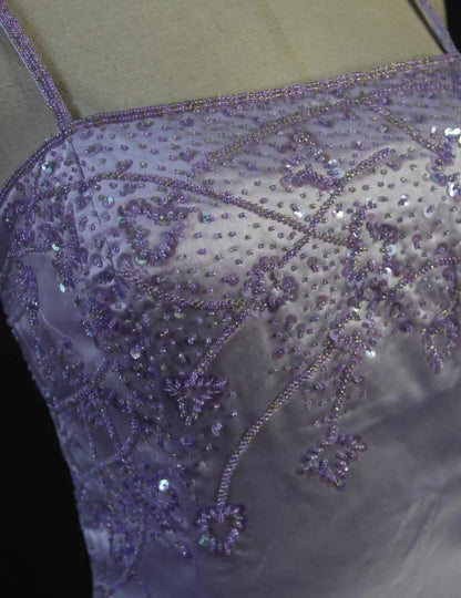 Vintage Purple Sheath Long Prom Dresses Beaded Satin Spaghetti Straps Evening Dressses Backless Birthday Dresses ED05841