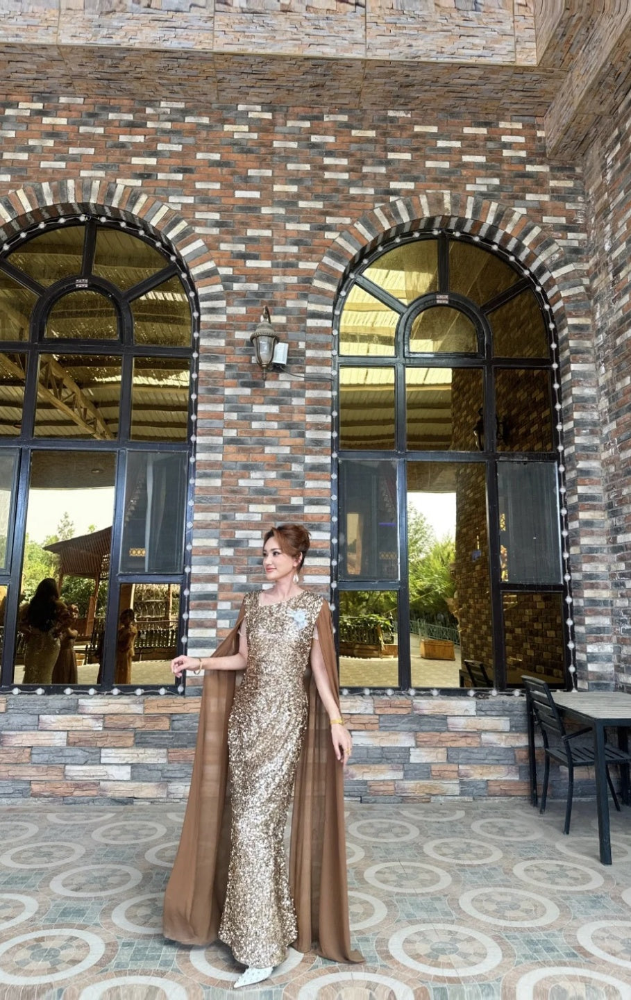 Chic Champagne Mermaid Long Prom Dresses Sequins Asymmetrical Necklines Wedding Guest Dresses ED05849