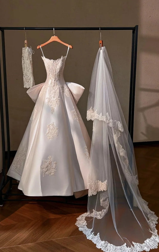 Timeless White A-Line Long Wedding Dresses Strapless White Bridal Gowns Satin Sleeveless Bridal Dresses ED05851