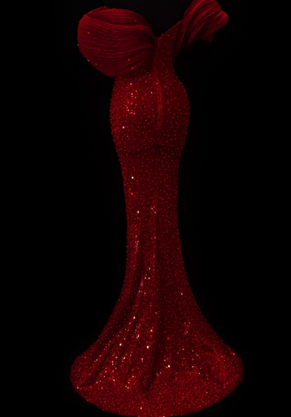 Sexy Burgundy Mermaid Long Prom Dresses Tulle Off-shoulder Evening  Gowns EP05856
