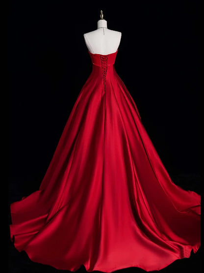 Simple A-Line Satin burgundy Long Prom Dress, Burgundy Long Formal Dress ED0586
