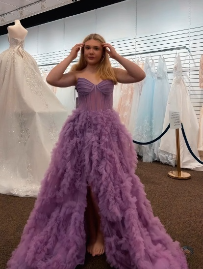Glam Purple A-Line Long Prom Dresses Tulle Sweetheart Evening Dresses Sleeveless Formal Dresses ED05875