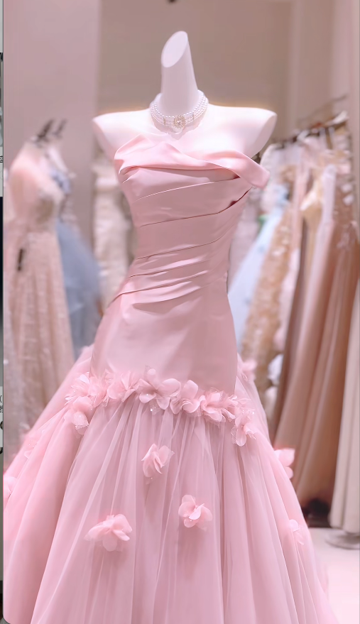 Elegant Pink Sheath Long Prom Dresses Satin Strapless Quinceanera Dresses Sleeveless Sweet 16 Dresses ED05886