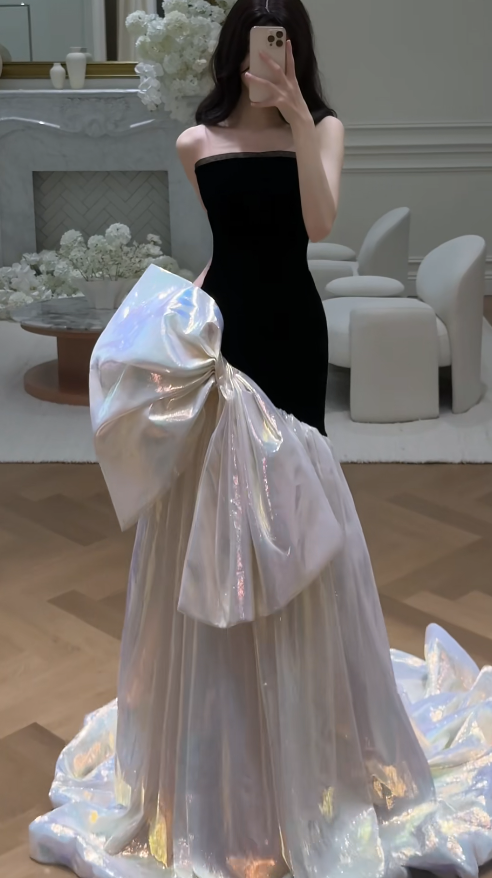 Elegant Black Sheath Long Prom Dresses Satin Strapless Quinceanera Dresses Sleeveless Sweet 16 Dresses ED05887