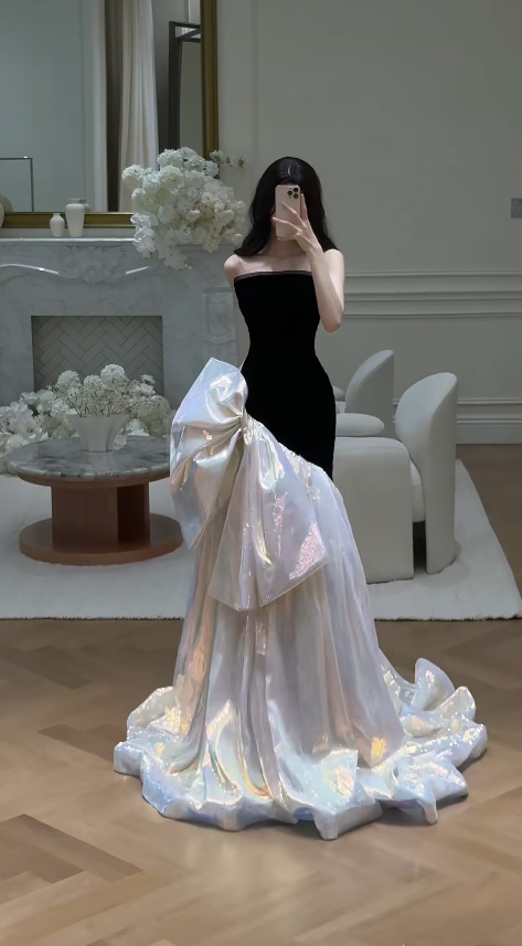 Elegant Black Sheath Long Prom Dresses Satin Strapless Quinceanera Dresses Sleeveless Sweet 16 Dresses ED05887