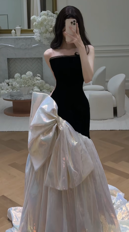 Elegant Black Sheath Long Prom Dresses Satin Strapless Quinceanera Dresses Sleeveless Sweet 16 Dresses ED05887