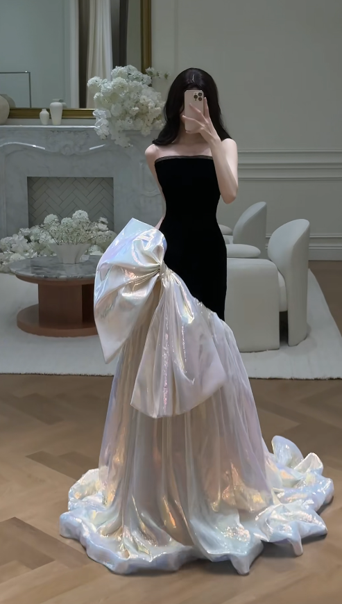 Elegant Black Sheath Long Prom Dresses Satin Strapless Quinceanera Dresses Sleeveless Sweet 16 Dresses ED05887