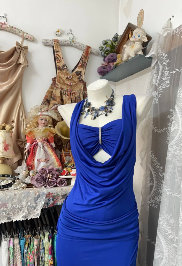 Two styles – Vintage Royal Blue Sheath Long Prom Dresses, Chiffon Strapless Evening Dresses, and Backless Formal Dresses ED05891