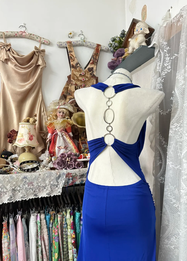 Two styles – Vintage Royal Blue Sheath Long Prom Dresses, Chiffon Strapless Evening Dresses, and Backless Formal Dresses ED05891