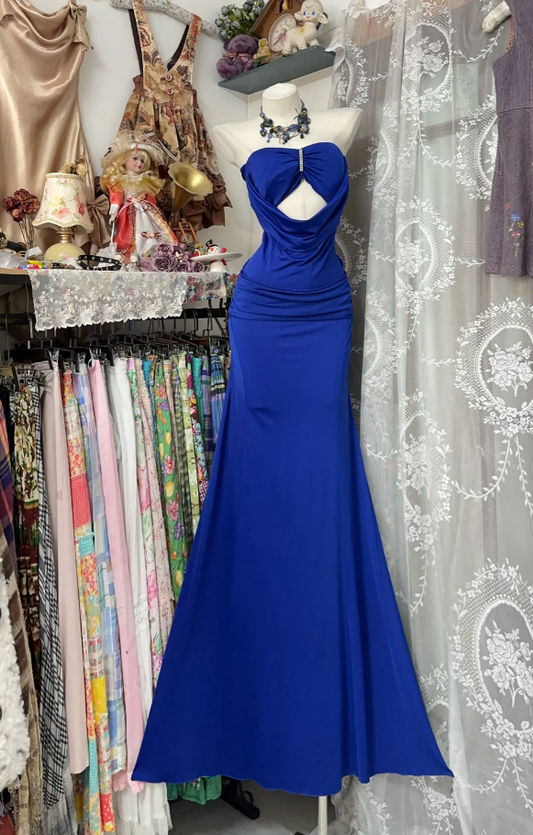 Two styles – Vintage Royal Blue Sheath Long Prom Dresses, Chiffon Strapless Evening Dresses, and Backless Formal Dresses ED05891