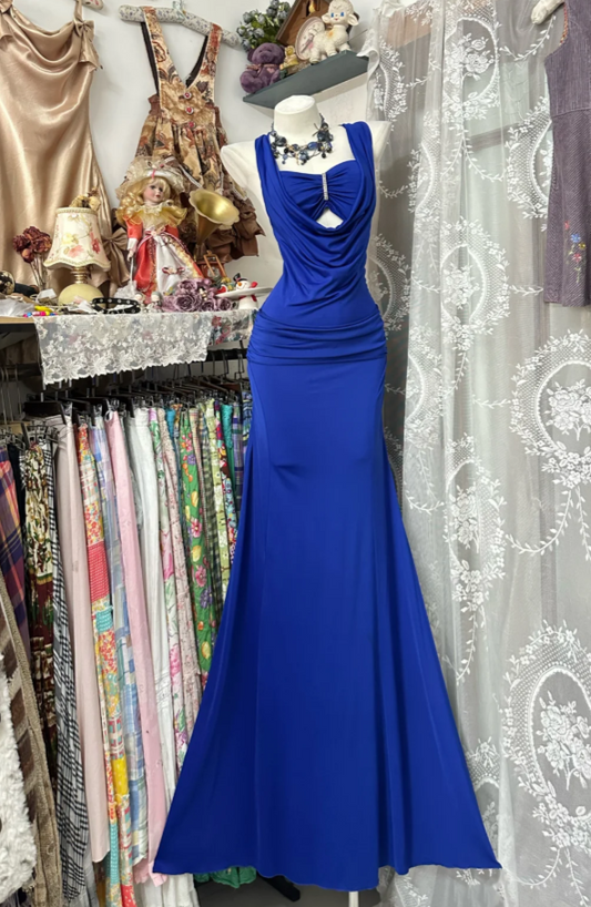 Two styles – Vintage Royal Blue Sheath Long Prom Dresses, Chiffon Strapless Evening Dresses, and Backless Formal Dresses ED05891