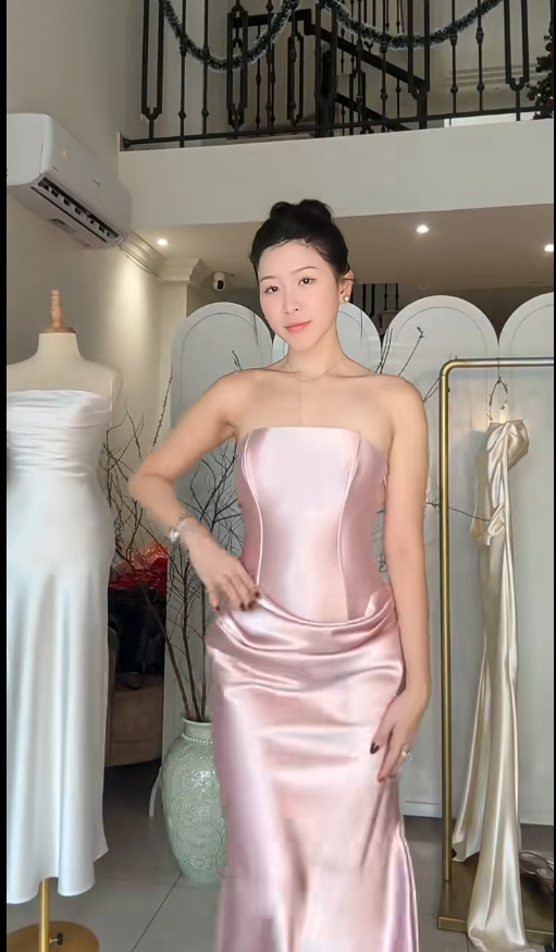 Simple Strapless Sheath Pink Bridesmaid Dresses Satin Sleeveless Long Evening Dresses ED05904