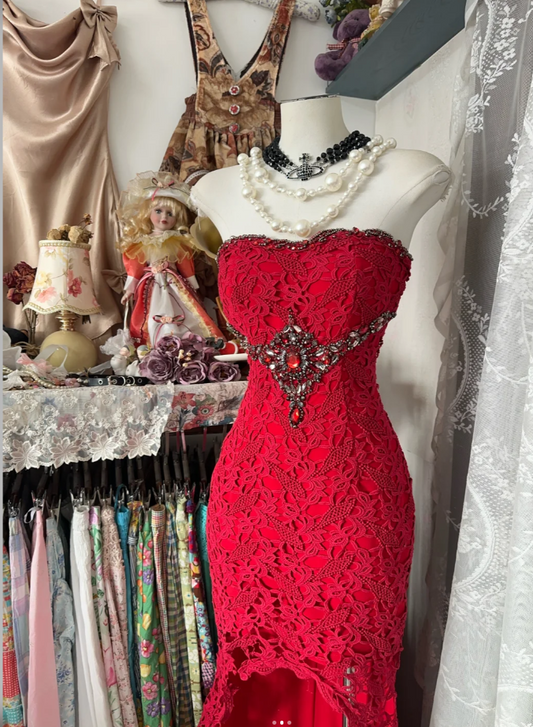 Chic Sheath Lace Long Prom Dresses Lace Sweetheart Evening Dresses Sleeveless Birthday Dresses ED05915